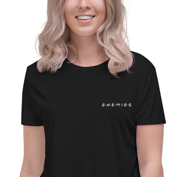 ENEMIES (WEL) Women's Embroidered Flowy Crop Tee