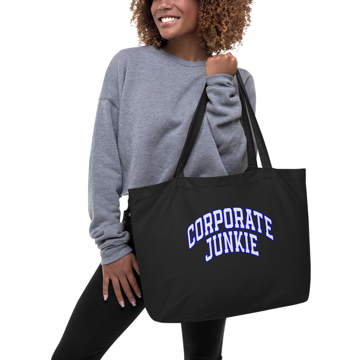 Hood Theory Memes (Corporate Junkie-Blu & Whi) Unisex Large Organic Tote Bag