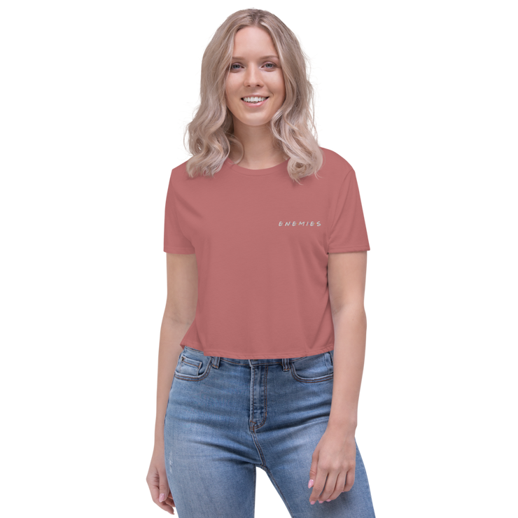 ENEMIES (WEL) Women's Embroidered Flowy Crop Tee