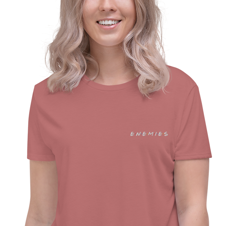 ENEMIES (WEL) Women's Embroidered Flowy Crop Tee